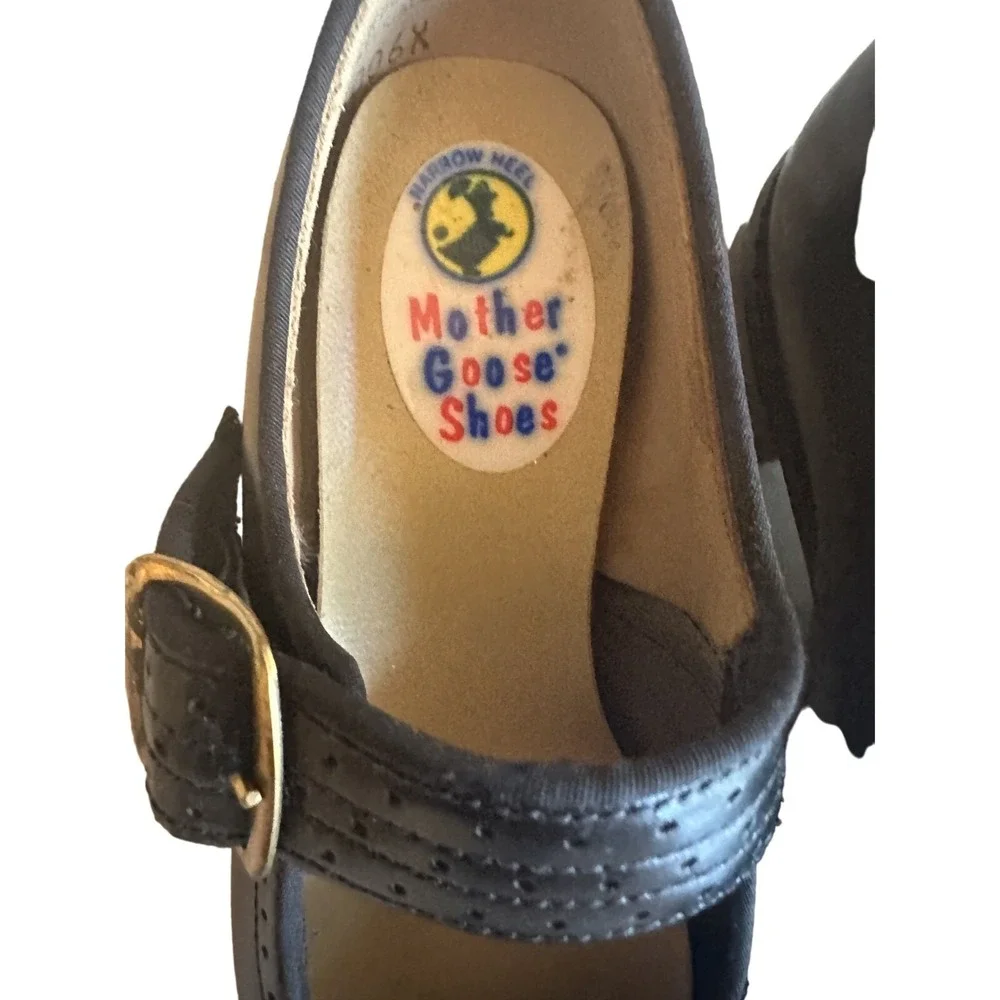 Vintage Mother Goose Shoes Black Leather Mary Janes Size 6 Original Box